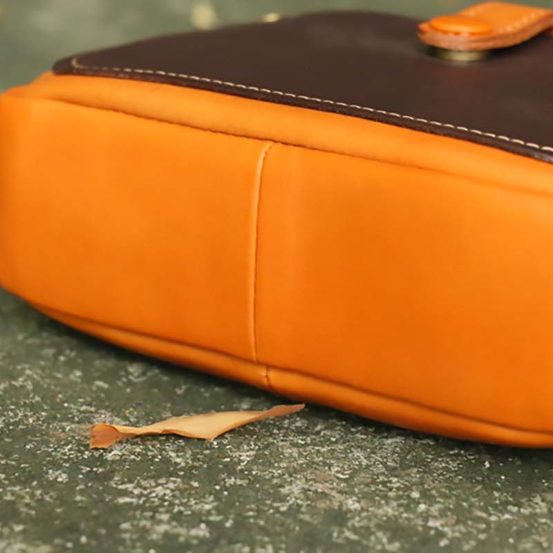 Vintage Crossbody Bag For Women Contrast Color Genuine Leather Purse