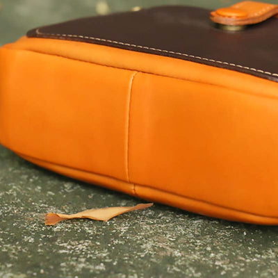 Vintage Crossbody Bag For Women Contrast Color Genuine Leather Purse