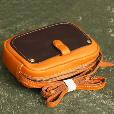 Vintage Crossbody Bag For Women Contrast Color Genuine Leather Purse