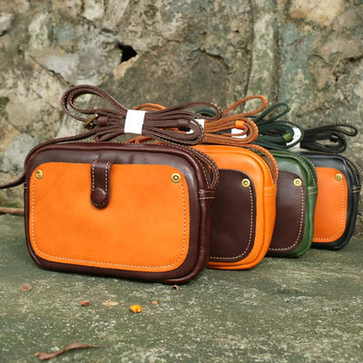 Vintage Crossbody Bag For Women Contrast Color Genuine Leather Purse