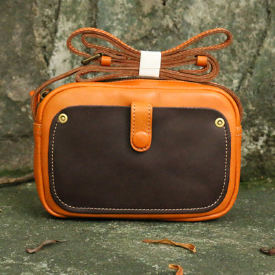 Vintage Crossbody Bag For Women Contrast Color Genuine Leather Purse
