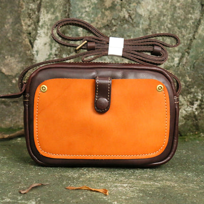 Vintage Crossbody Bag For Women Contrast Color Genuine Leather Purse