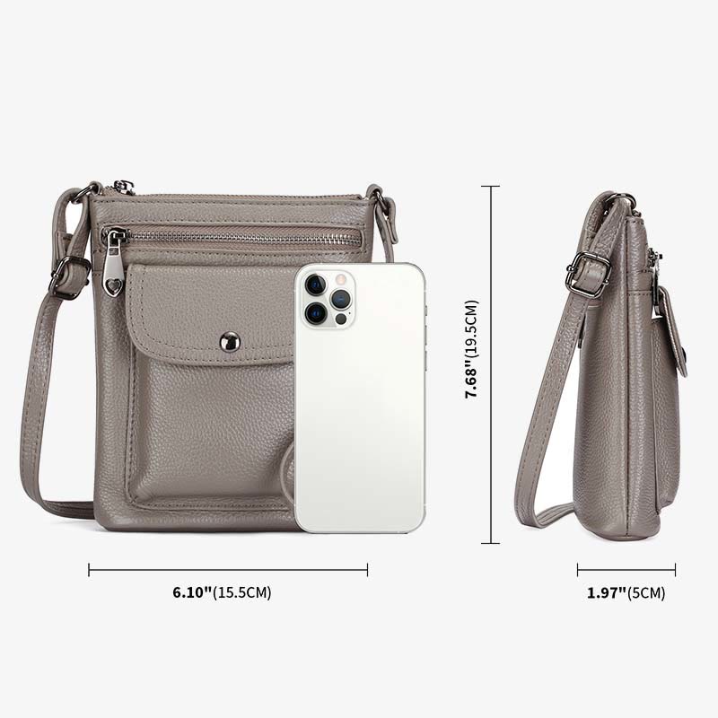 Multi-Pockets Phone Bag Womens Genuine Leather Crossbody Purse