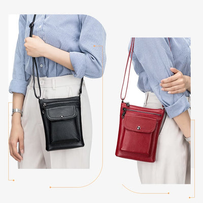 Multi-Pockets Phone Bag Womens Genuine Leather Crossbody Purse