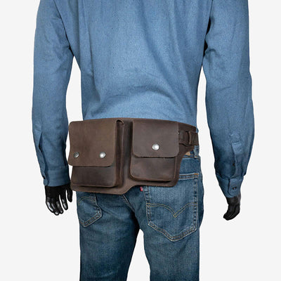 Vintage Cycling Waist Bag Double Main Pocket Leather Belt Pack