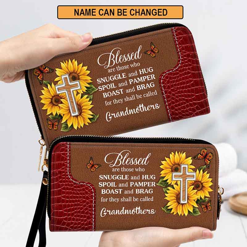 Custom Name Wallet For Women Pretty Personalized Sunflower Clutch Purse
