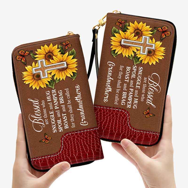 Custom Name Wallet For Women Pretty Personalized Sunflower Clutch Purse