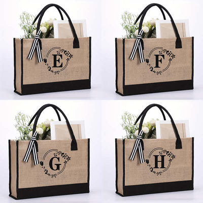 Custom Initial Floral Canvas Tote Shopping Travel Handbag