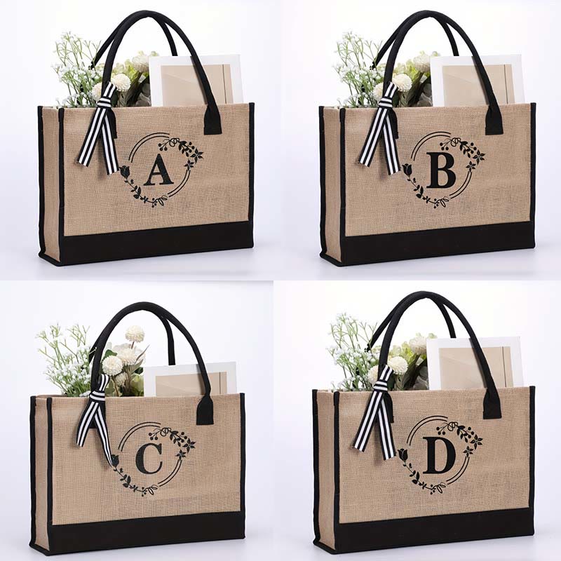 Custom Initial Floral Canvas Tote Shopping Travel Handbag