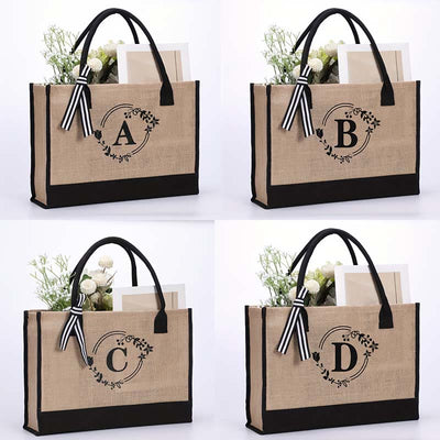 Custom Initial Floral Canvas Tote Shopping Travel Handbag