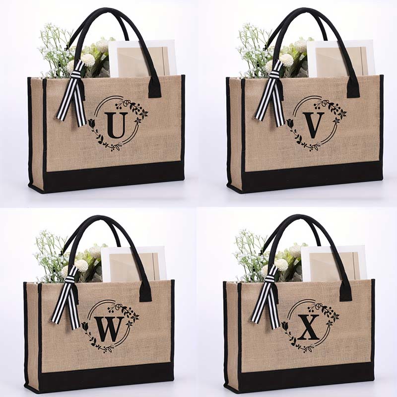 Custom Initial Floral Canvas Tote Shopping Travel Handbag