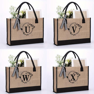 Custom Initial Floral Canvas Tote Shopping Travel Handbag