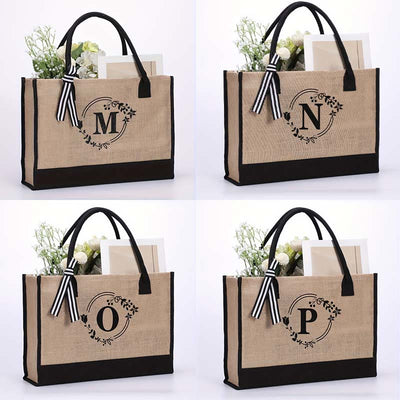 Custom Initial Floral Canvas Tote Shopping Travel Handbag