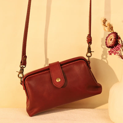 Retro Handmade Real Leather Phone Purse Handbags With Unique Opening