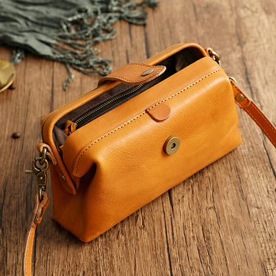 Retro Handmade Real Leather Phone Purse Handbags With Unique Opening