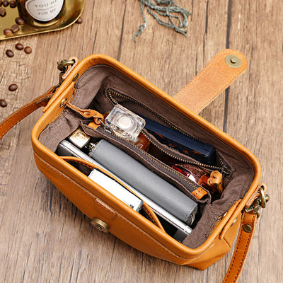 Retro Handmade Real Leather Phone Purse Handbags With Unique Opening