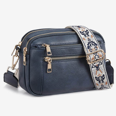 Double Compartment Vegan Leather Crossbody Bag Purses with Adjustable Wide Strap