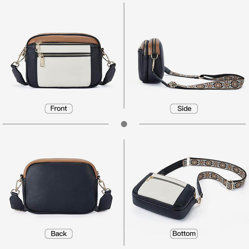 Double Compartment Vegan Leather Crossbody Bag Purses with Adjustable Wide Strap