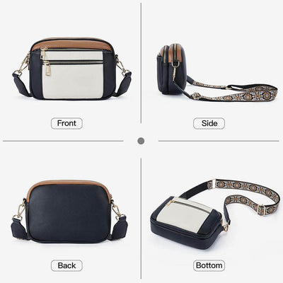 Double Compartment Vegan Leather Crossbody Bag Purses with Adjustable Wide Strap