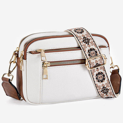 Double Compartment Vegan Leather Crossbody Bag Purses with Adjustable Wide Strap