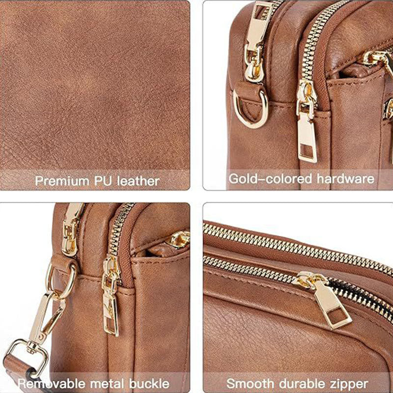 Double Compartment Vegan Leather Crossbody Bag Purses with Adjustable Wide Strap