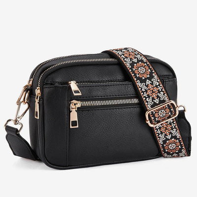 Double Compartment Vegan Leather Crossbody Bag Purses with Adjustable Wide Strap