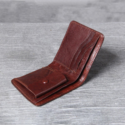 Retro Soft Bifold Wallet for Women Men Handmade Genuine Leather Wallet