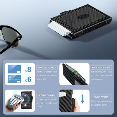 Minimalist Quick Access Card Holder Pop Up Case RFID Blocking Leather Wallet