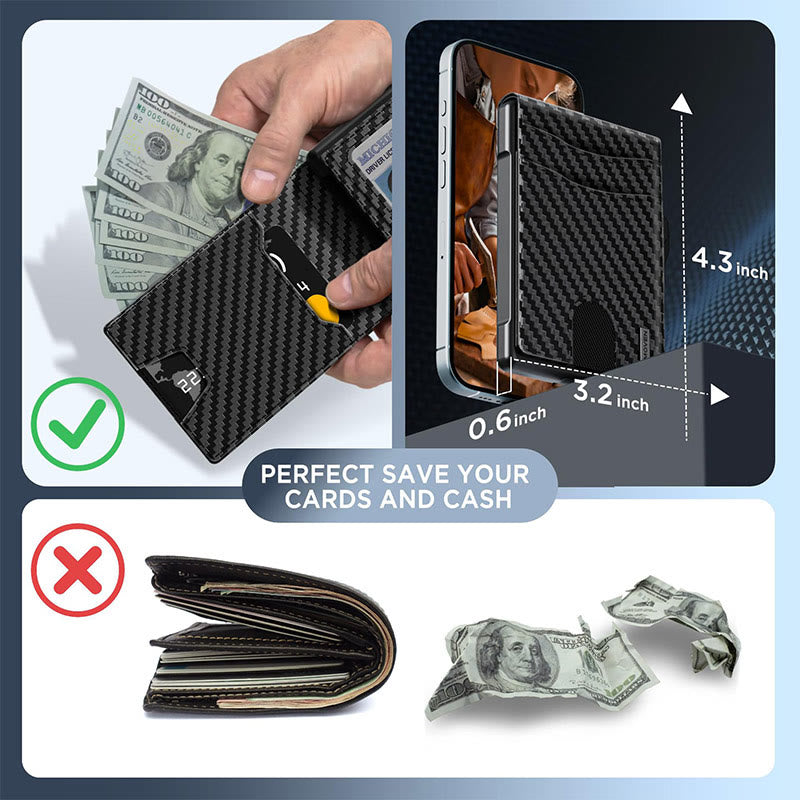 Minimalist Quick Access Card Holder Pop Up Case RFID Blocking Leather Wallet