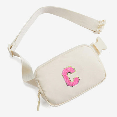 Fashion Initial Sling Bag Creamy White Purses Waist Bag for Women