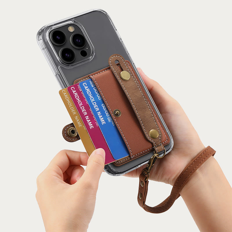 Stick on Phone Wallet 3M Adhesive Credit Card Holder with Wrist Strap