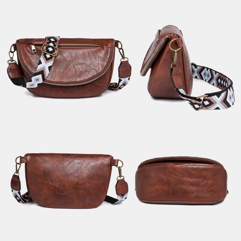 Retro Crossbody Bag For Women Bohemia Wide Strap Underarm Bag