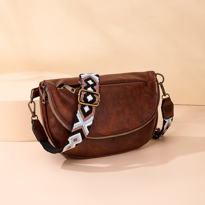 Retro Crossbody Bag For Women Bohemia Wide Strap Underarm Bag