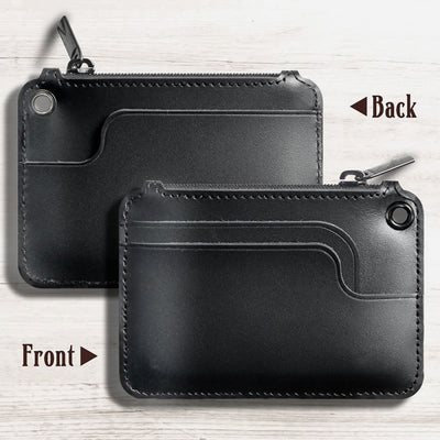 Retro Genuine Leather Small Wallet Zip Coin Purse with Key Chain