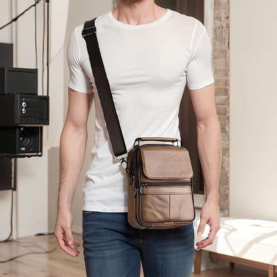 Small Genuine Leather Crossbody Shoulder Bag Messnger Pack for Men