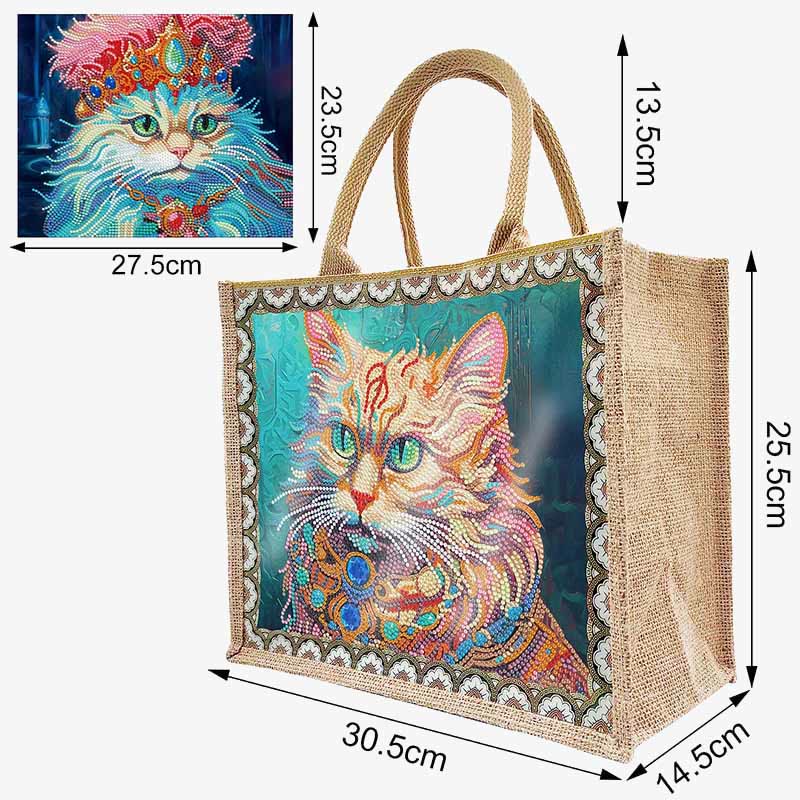 DIY Cat Handbag Linen Diamond Painting Tote Bag Shopping Travel Purse