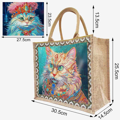 DIY Cat Handbag Linen Diamond Painting Tote Bag Shopping Travel Purse
