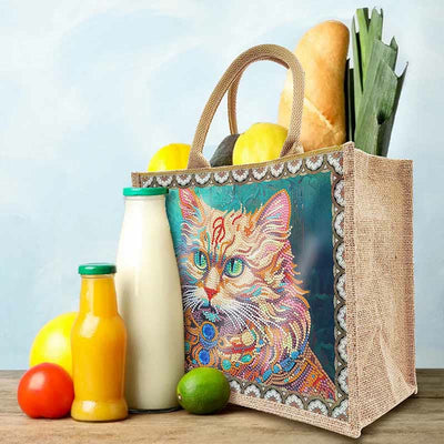 DIY Cat Handbag Linen Diamond Painting Tote Bag Shopping Travel Purse