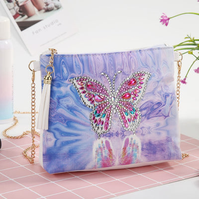 DIY Floral Skull Butterfly Diamond Art Painting Purse Tassel Crossbody Bag