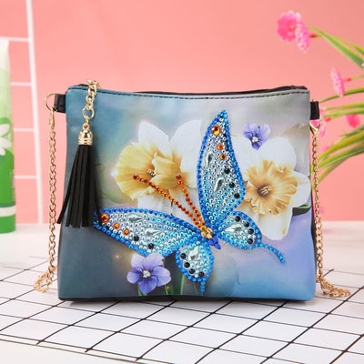 DIY Floral Skull Butterfly Diamond Art Painting Purse Tassel Crossbody Bag