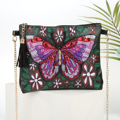 DIY Floral Skull Butterfly Diamond Art Painting Purse Tassel Crossbody Bag