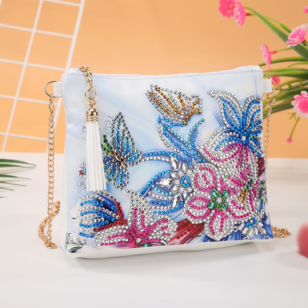 DIY Floral Skull Butterfly Diamond Art Painting Purse Tassel Crossbody Bag