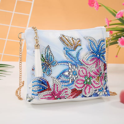 DIY Floral Skull Butterfly Diamond Art Painting Purse Tassel Crossbody Bag