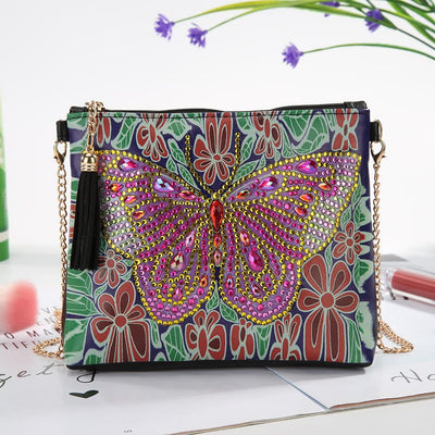 DIY Floral Skull Butterfly Diamond Art Painting Purse Tassel Crossbody Bag