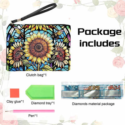 Diamond Coin Purse Zip Wallet DIY Sunflowers Diamond Wristlet Bag