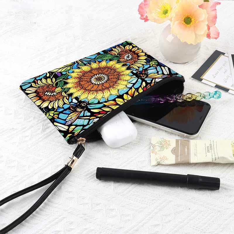 Diamond Coin Purse Zip Wallet DIY Sunflowers Diamond Wristlet Bag