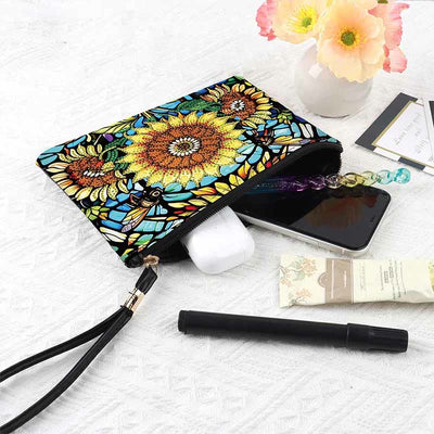 Diamond Coin Purse Zip Wallet DIY Sunflowers Diamond Wristlet Bag