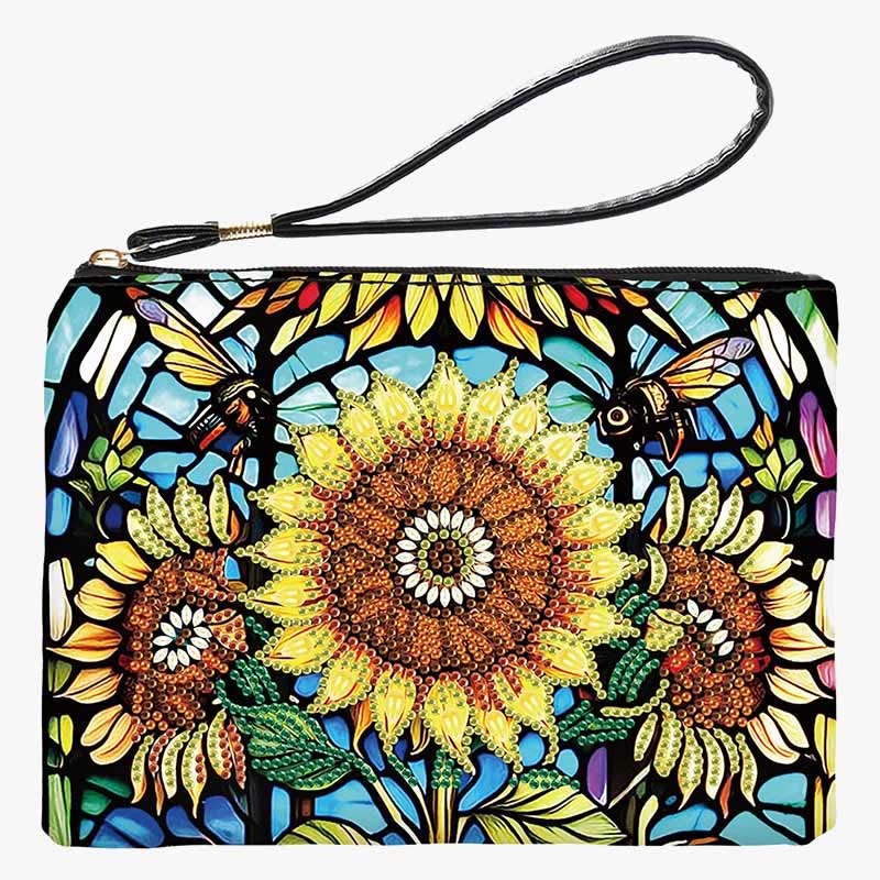 Diamond Coin Purse Zip Wallet DIY Sunflowers Diamond Wristlet Bag