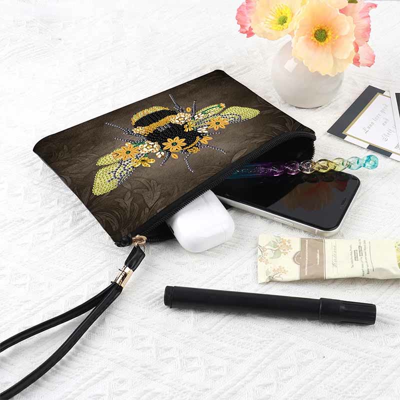Diamond Coin Purse Zip Wallet DIY Bee Floral Diamond Wristlet Bag