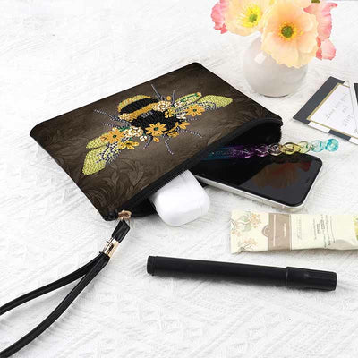 Diamond Coin Purse Zip Wallet DIY Bee Floral Diamond Wristlet Bag